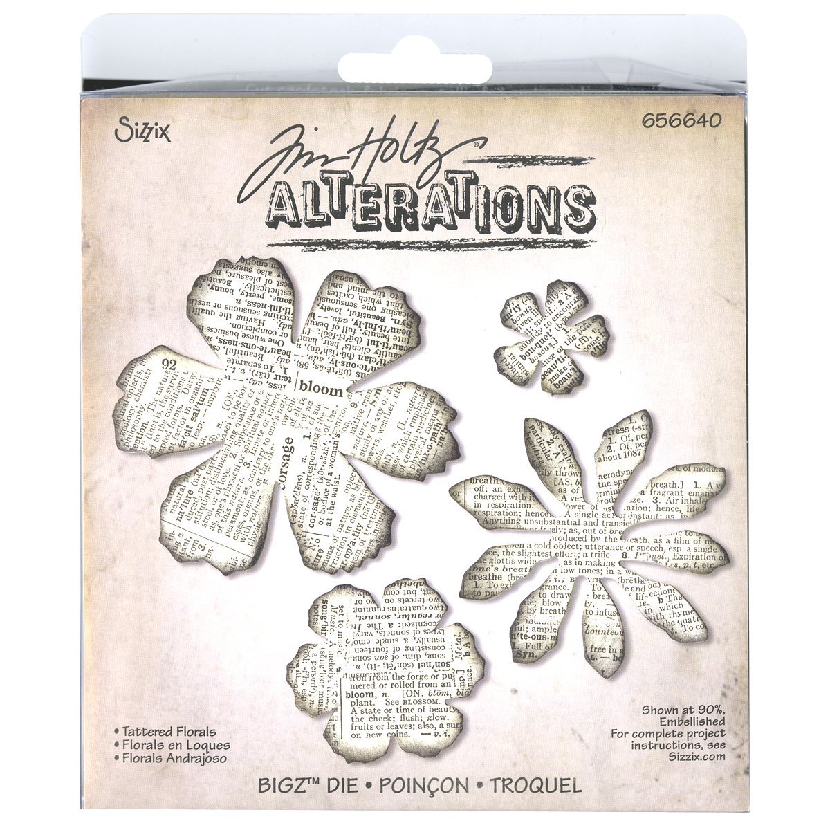 Sizzix Bigz Tattered Florals, 4 Sizes and Shapes Steel Rule Die by Tim Holtz, 7.9 cm x 7.9 cm - Image 2