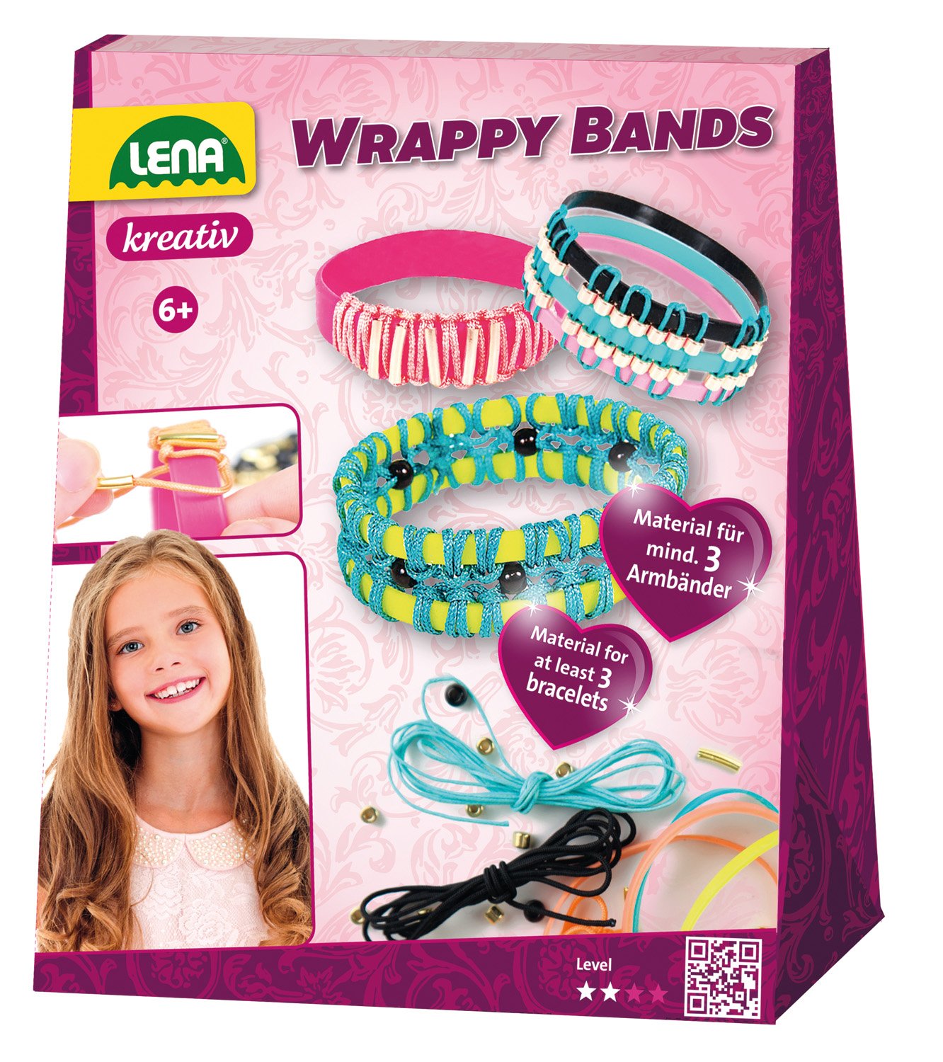 Lena 42652, Craft set Wrappy Bands, set for 3 wrap-around armbands with 7 silicone ribbons in 5 colours