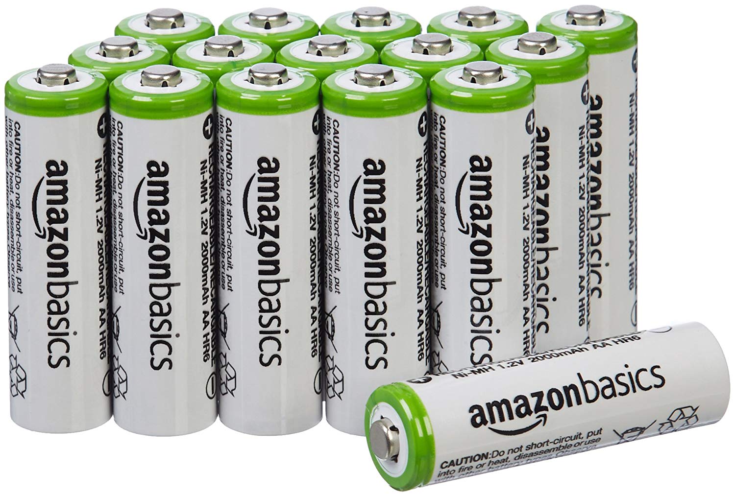 Amazon Basics 16-Pack Rechargeable AA NiMH Batteries, 2000 mAh, 1.2V, Recharge up to 1000x Times, Pre-Charged