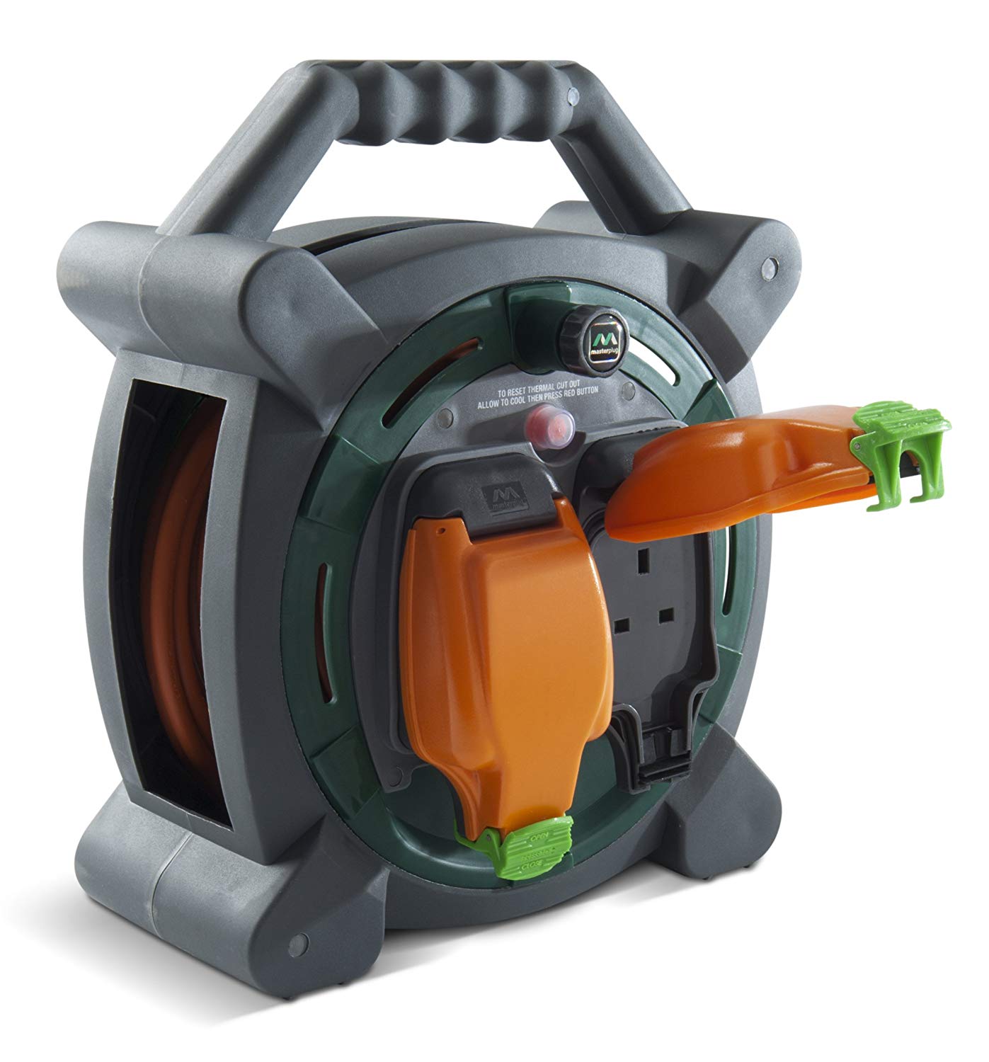 Masterplug Two Socket Retractable Weatherproof Case Reel, Extension Lead Cable Reel, Wind-Up Power Cord Reel, Thermal Cut Out - Image 3