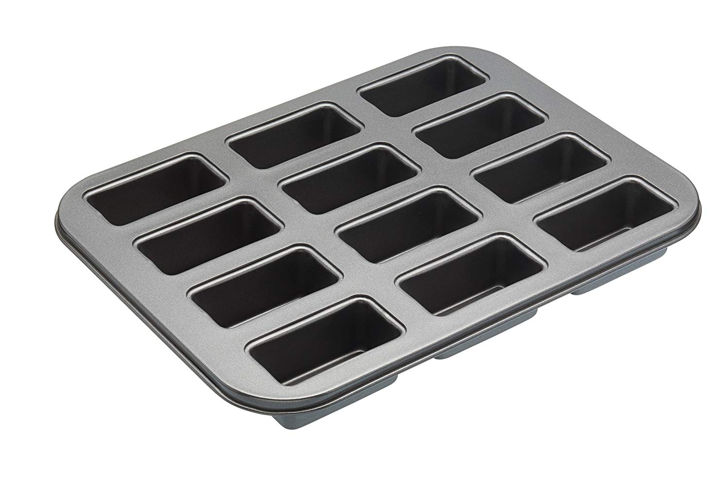 MasterClass Mini Loaf Tin with Loose Bases and PTFE, PFOA and BPA Free Non Stick, 12 Holes Robust 1 mm Carbon Steel