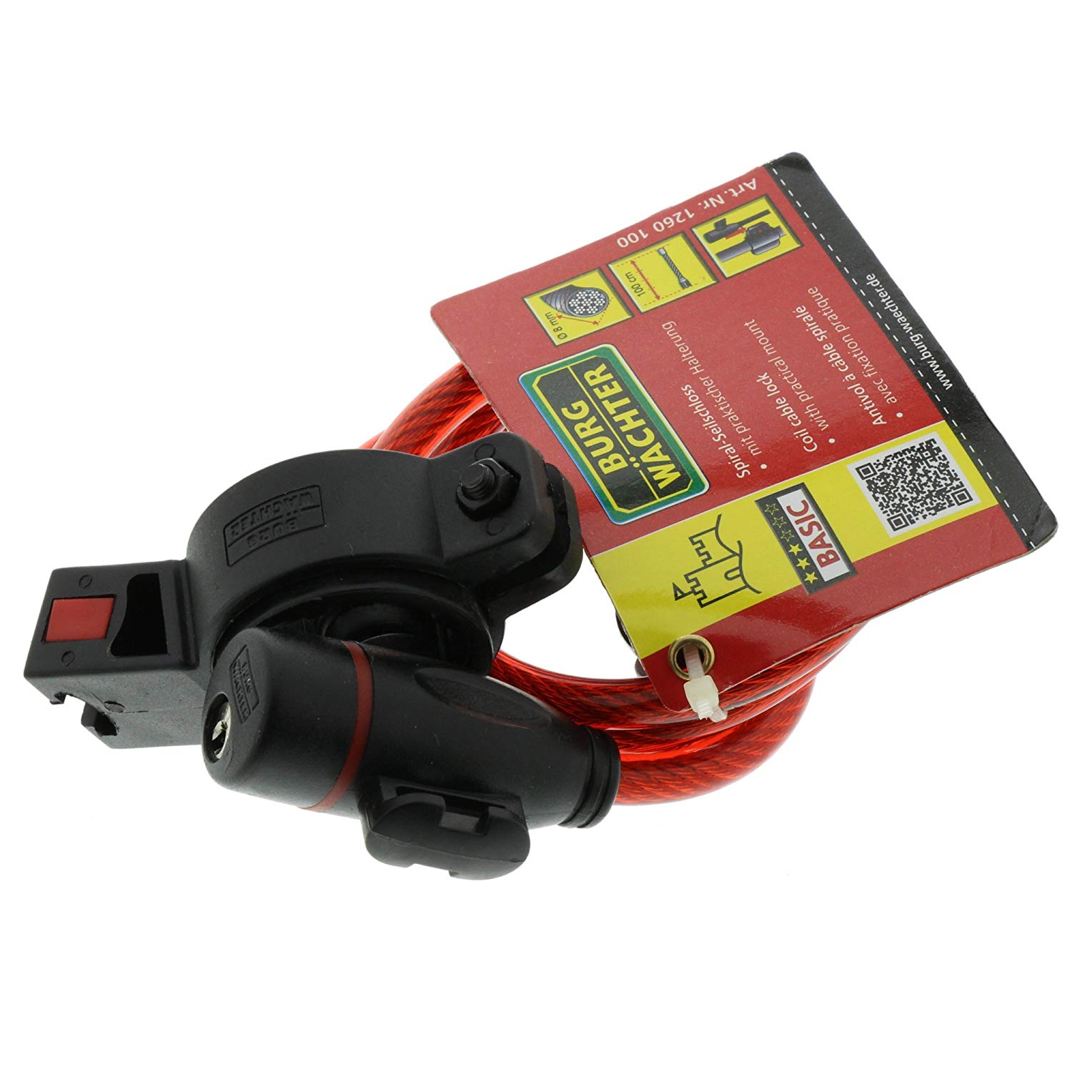 Burg-Wächter Spiral Cable Lock, 2 Keys, with Mounting Bracket, Length: 100cm, 1260 100, Assorted - Image 4