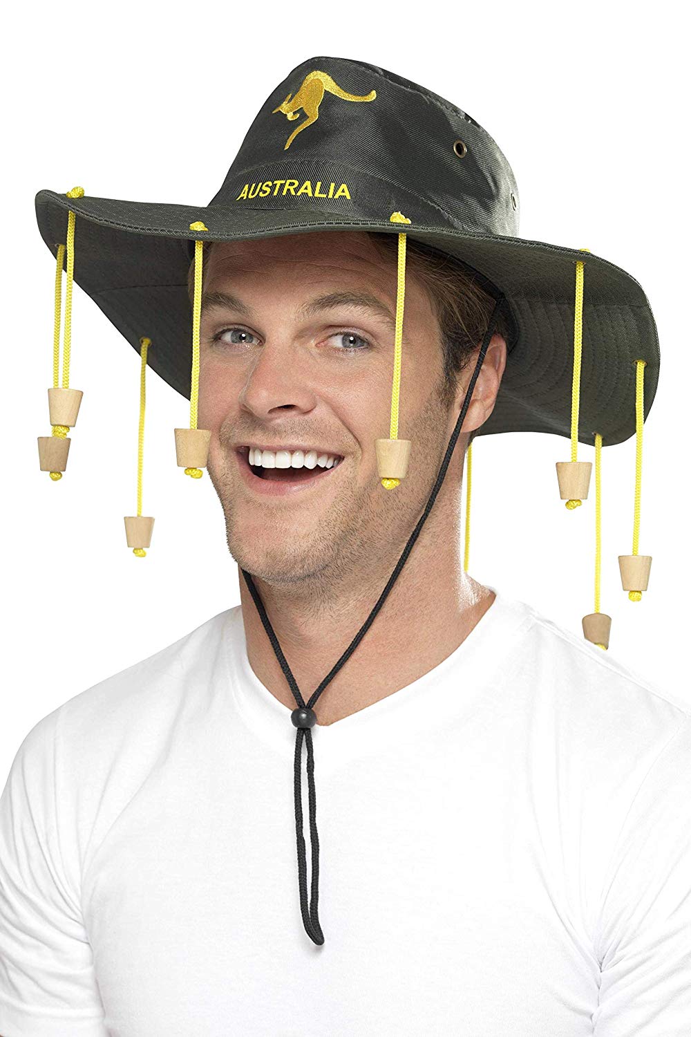 Smiffys Australian Hat, Green with Corks, Around The World Fancy Dress, Adult Dress Up Hats, One Size