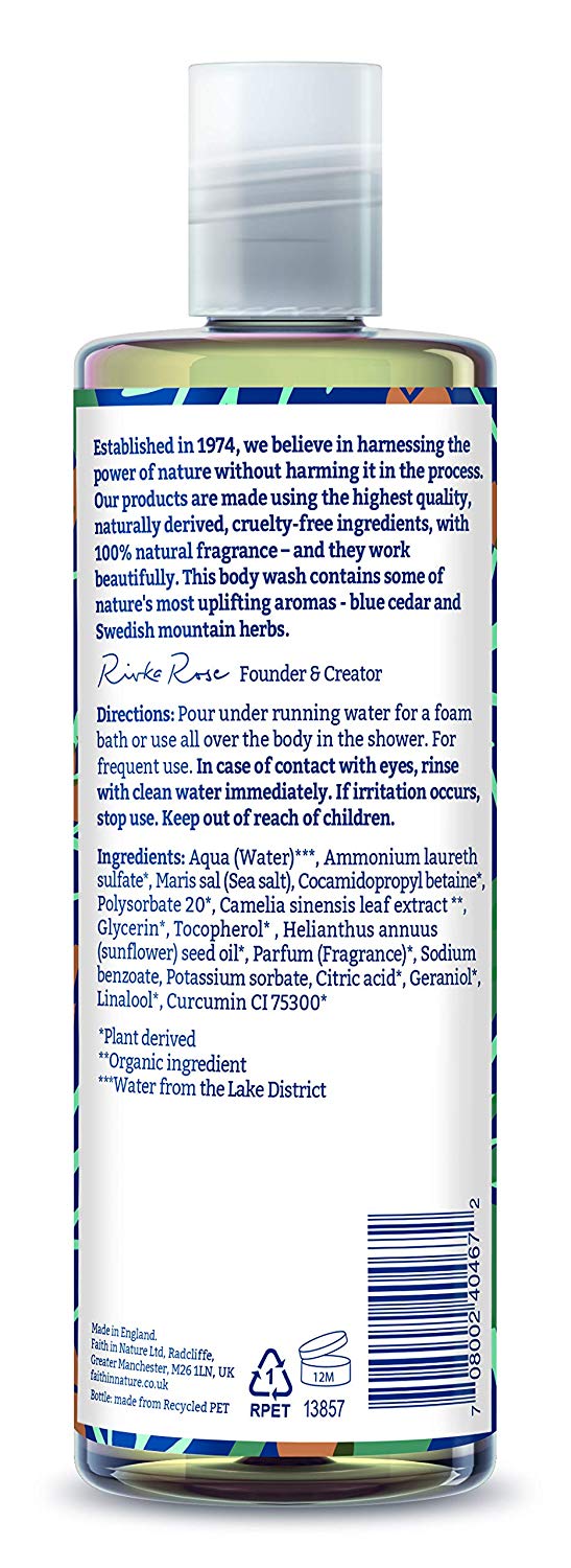 Faith In Nature Natural Blue Cedar Body Wash, Refreshing Shower Gel, Vegan and Cruelty Free, No SLS or Parabens, 400 ml - Image 3