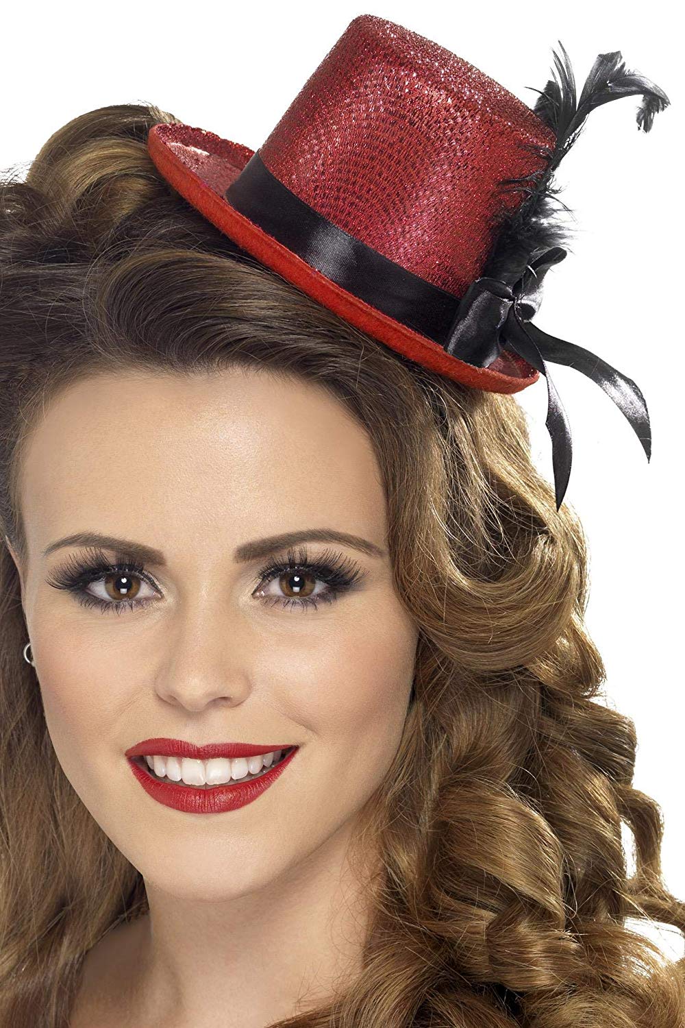 Mini Tophat Red With Black Ribbon & Feather