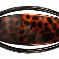 Caravan French Oval Hand Painted Tiger Automatic Barrette with Black Outer