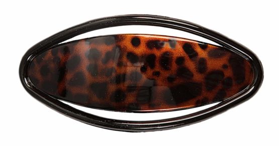 Caravan French Oval Hand Painted Tiger Automatic Barrette with Black Outer