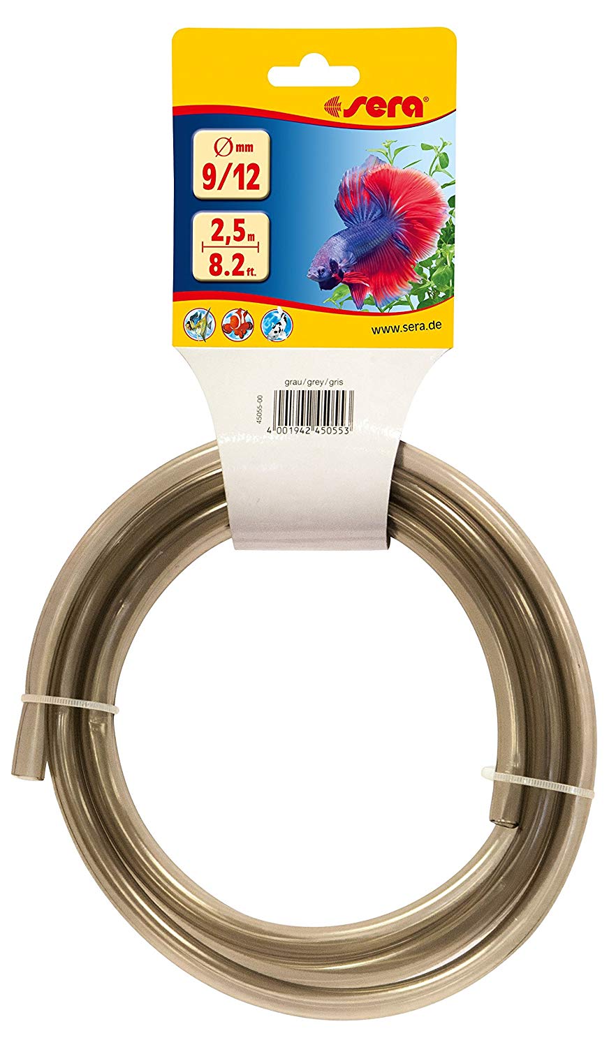sera Hose 9/12 Grey 2.5 m, Gray, 9/12, 2.5 meters