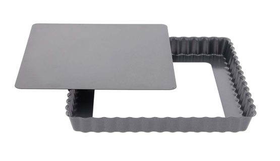 De Buyer Square Fluted Tart Mould with Loose Base, Steel, Grey, 23.6 x 23.01 x 3.61 cm