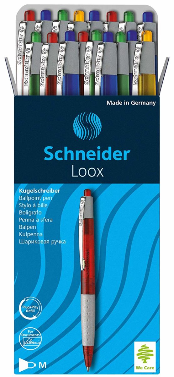 Schneider Loox Mechanical Ballpoint Pen with Soft-Grip Handle M-Tip Blue Indelible Assorted Pack of 20