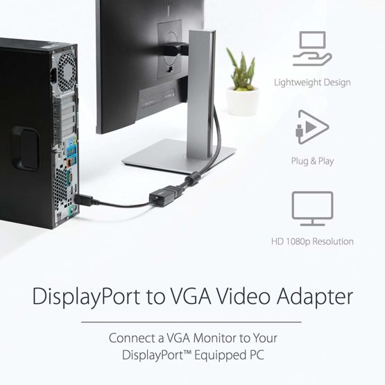 StarTech DisplayPort to VGA Adapter - Active DP to VGA Converter - 1080p Video - DisplayPort Certified - DP/DP++ Source to VGA Monitor Cable Adapter Dongle - Latching DP Connector (DP2VGA2) - Image 2