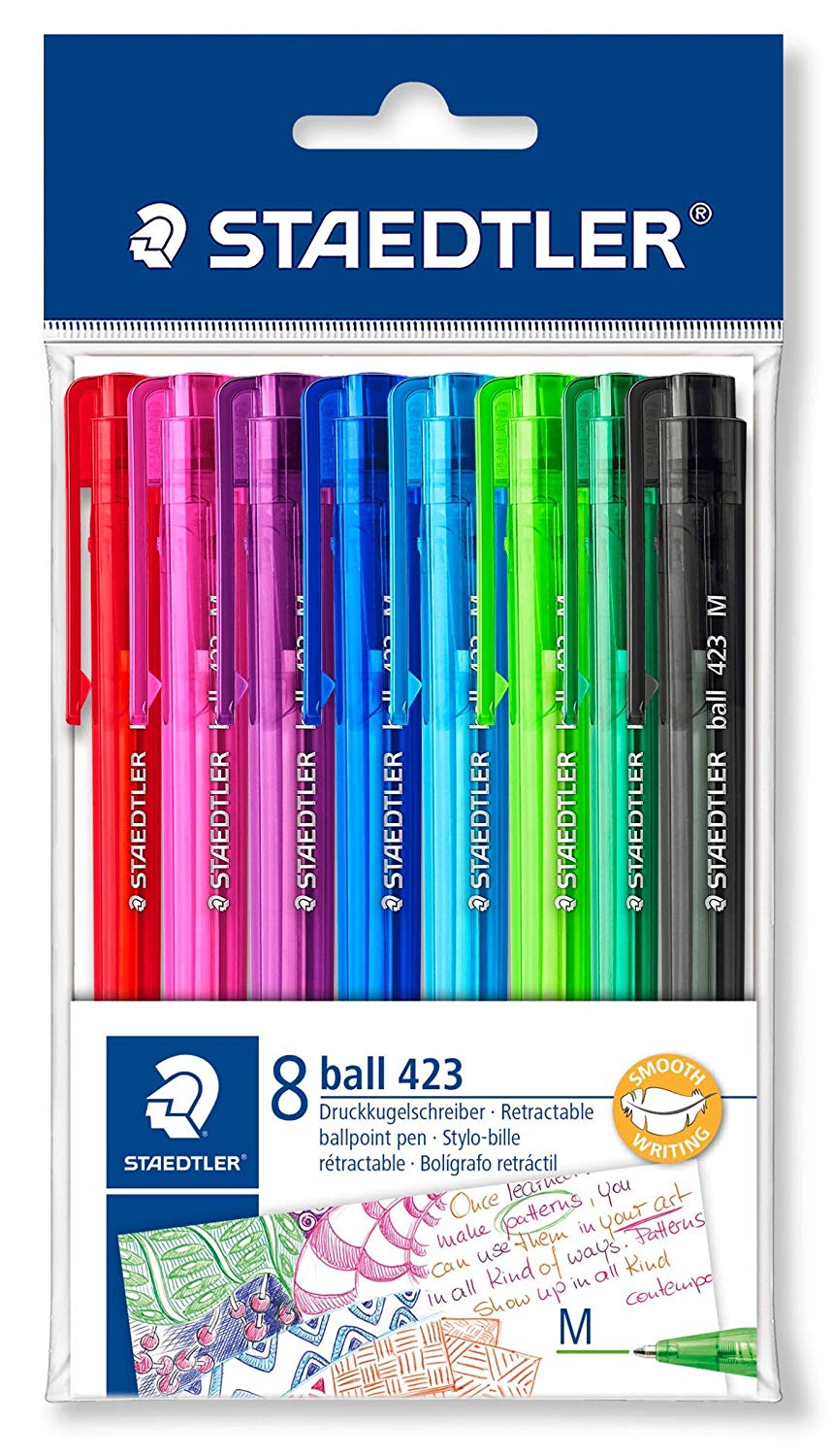 STAEDTLER Medium Retractable Rainbow Ballpoint Pens, Assorted, Pack of 8, 8 Count (Pack of 1)
