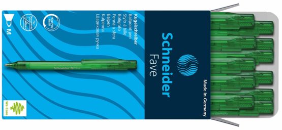 Schneider Fave Click-Top Ballpoint Pens M Tip Pack of 20 / Transparent Green Barrel / Green Ink - Image 3