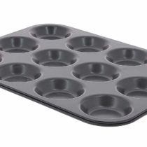 DE BUYER Baking Tray with 12 Round Tartlets, Steel, Grey, 34.39 x 26.01 x 1.6 cm
