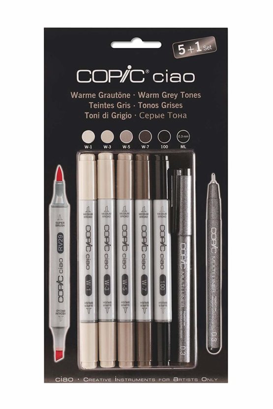 Copic Ciao 5+1 Marker Set - Warm Gray Tones (Pack of 5 + Multiliner)