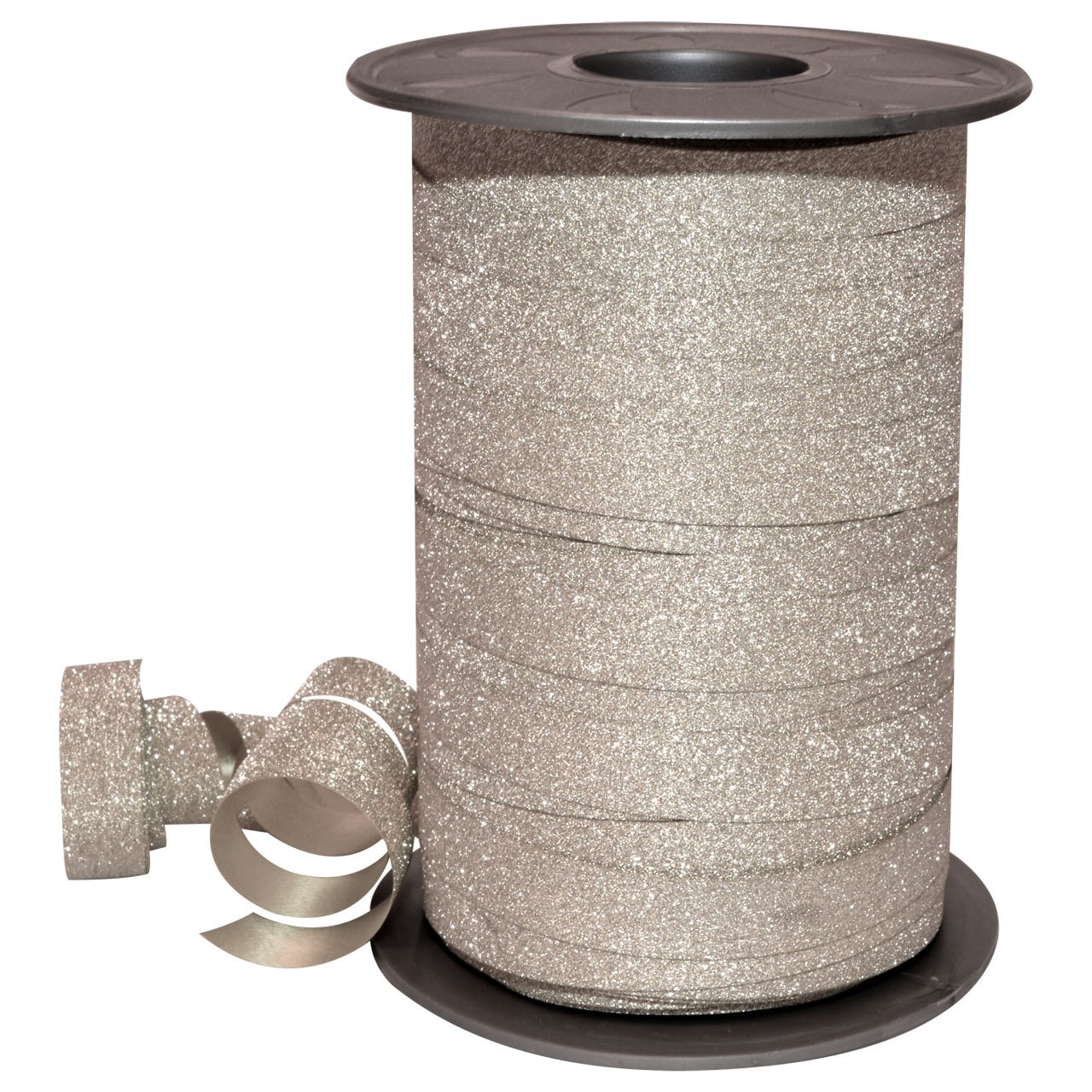 Prasent 100 m 10 mm Poly Glitter Polypropylen Ribbon, Silver, 10 mm width, 100 m length