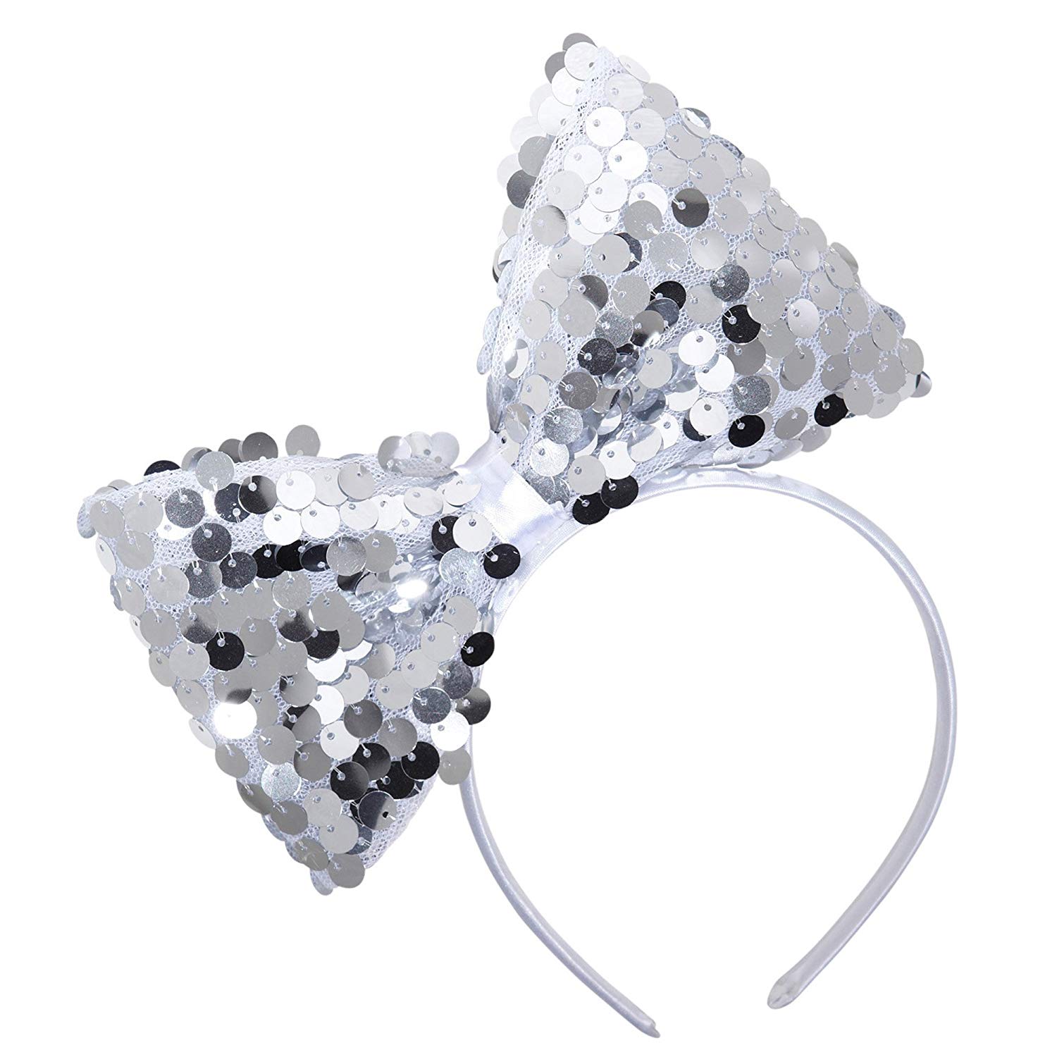 Widmann 9320B - Headband with Sequin Bow, Adult Woman, 1950s, Dancer, Disco, Carnival, Silver Color
