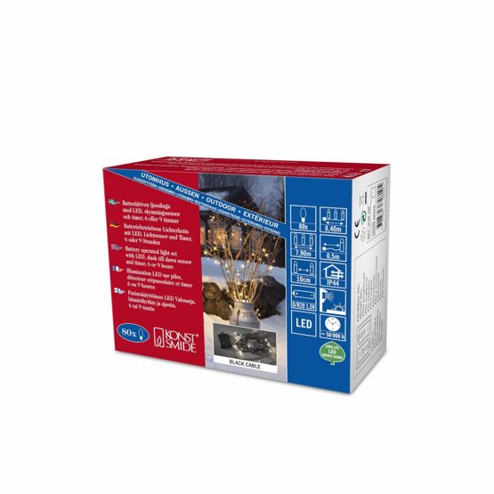 Konstsmide Battery Outdoor 80 LEDs Lights On Black Wire, 7.9 m - Warm White