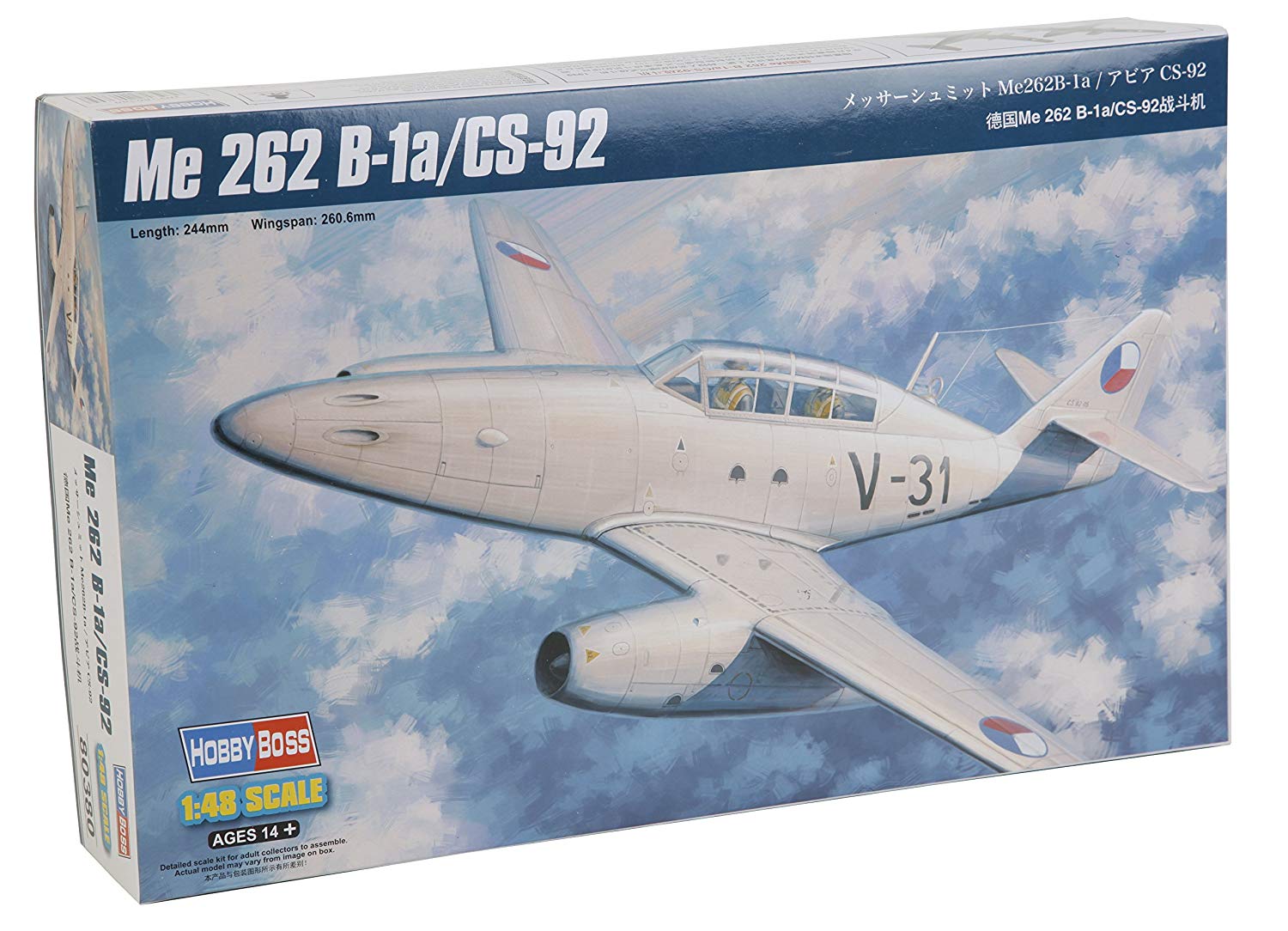 Hobbyboss 80380 "Me 262 B-1a/CS-92 Model Kit, 1:48 Scale, Bundeswehr Me262b-1a/Abia Cs-92
