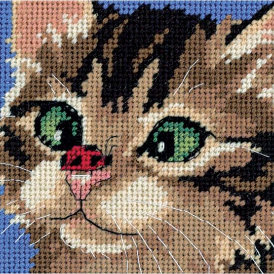 DIMENSIONS Cross-Eyed Kitty, 5"x5" Stitched in Yarn & Thread