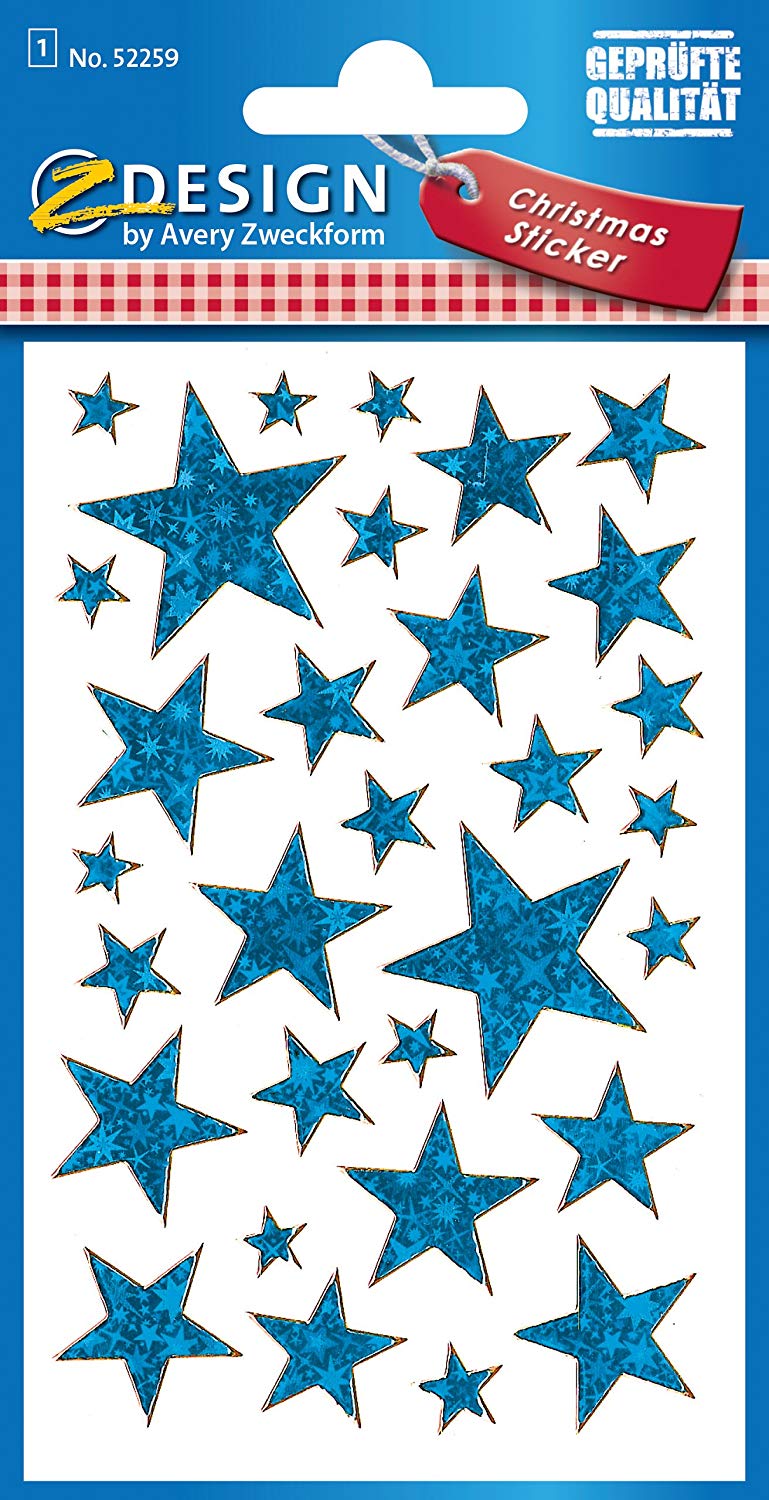 Avery Zweckform Christmas Stars Effect Film Stickers, Blue