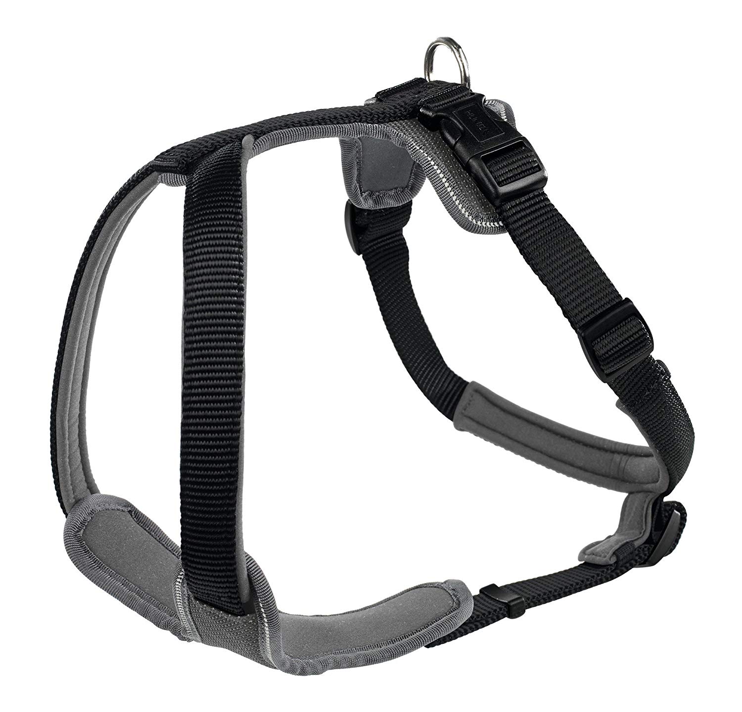 HUNTER NEOPREN dog harness, nylon, padded with neoprene, for sport and leisure,black / gray, nylon, neoprene,45-57,S