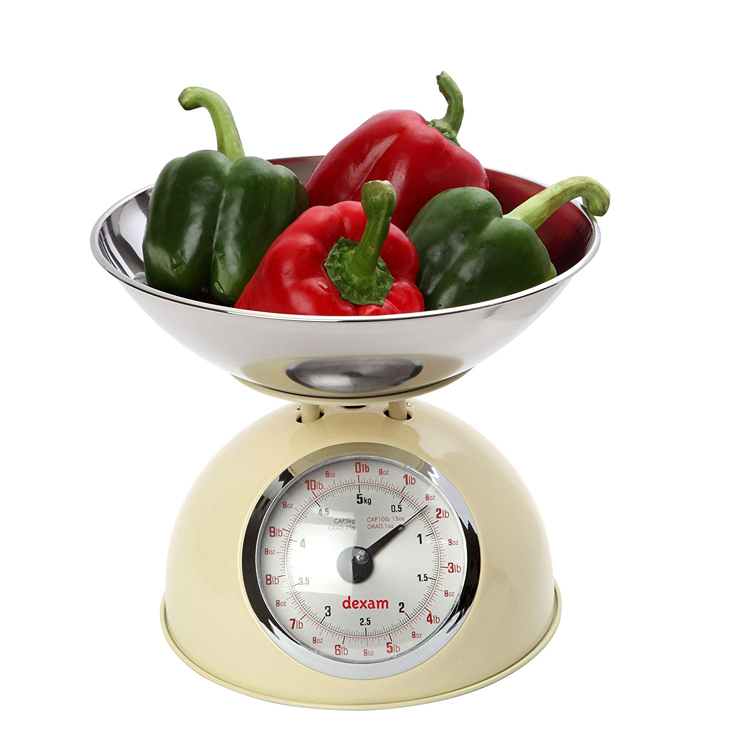 Dexam 17848104 Cream Retro Kitchen Scales with a large bowl, stainless steel, 21 x 24.7 x 24.7 cm