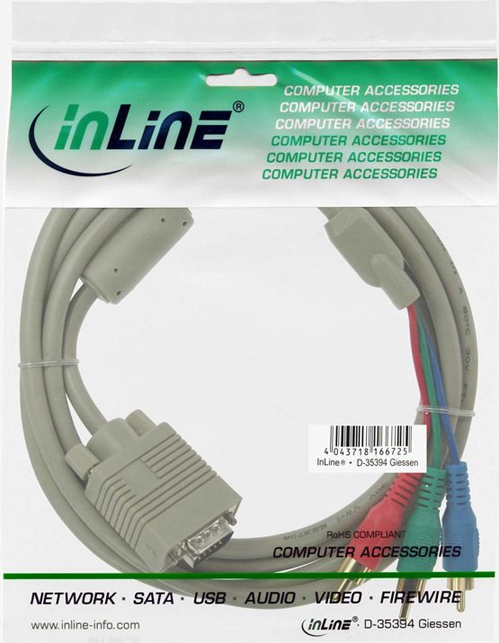 InLine® Monitor cable, 15pin HD male to 3x RCA male red green blue, 2m 1 item - Image 2