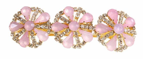 Caravan 0.5 oz Pink/Gold Tone Automatic Barrette with Swarovski Rhine Stone