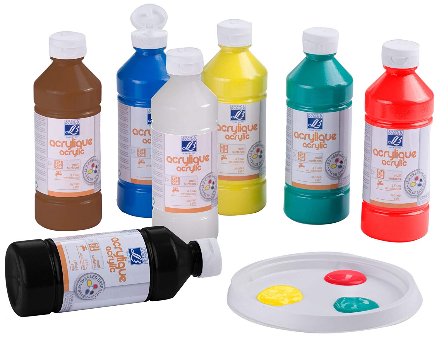 Lefranc Bourgeois 10 x 500ml Bottles of Assorted Acrylic Liquid, Assorted Colours, 500 ml (Pack of 10)