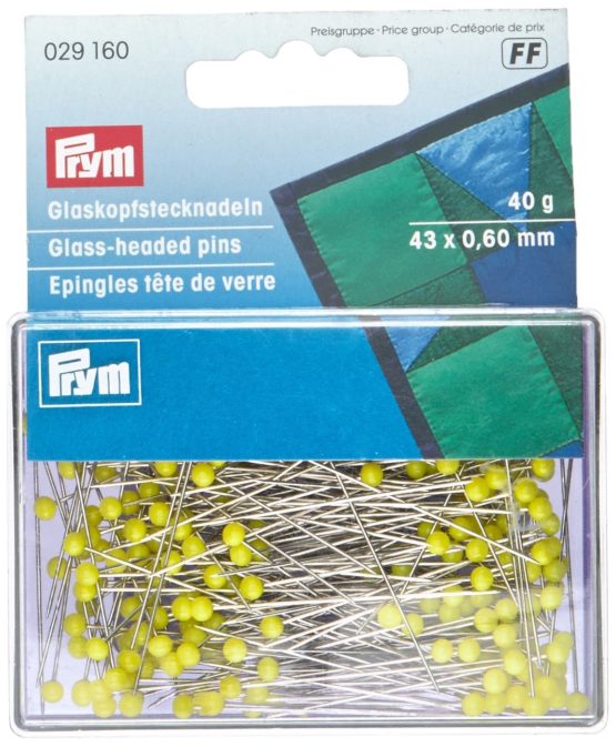 Prym 43 x 0.60 mm Glass Headed Pins, Yellow