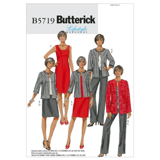 Butterick Patterns B5719 Size RR 18W-20W-22W-24W Misses'/ Women's Jacket, Dress, Skirt and Pants, Pack of 1, White