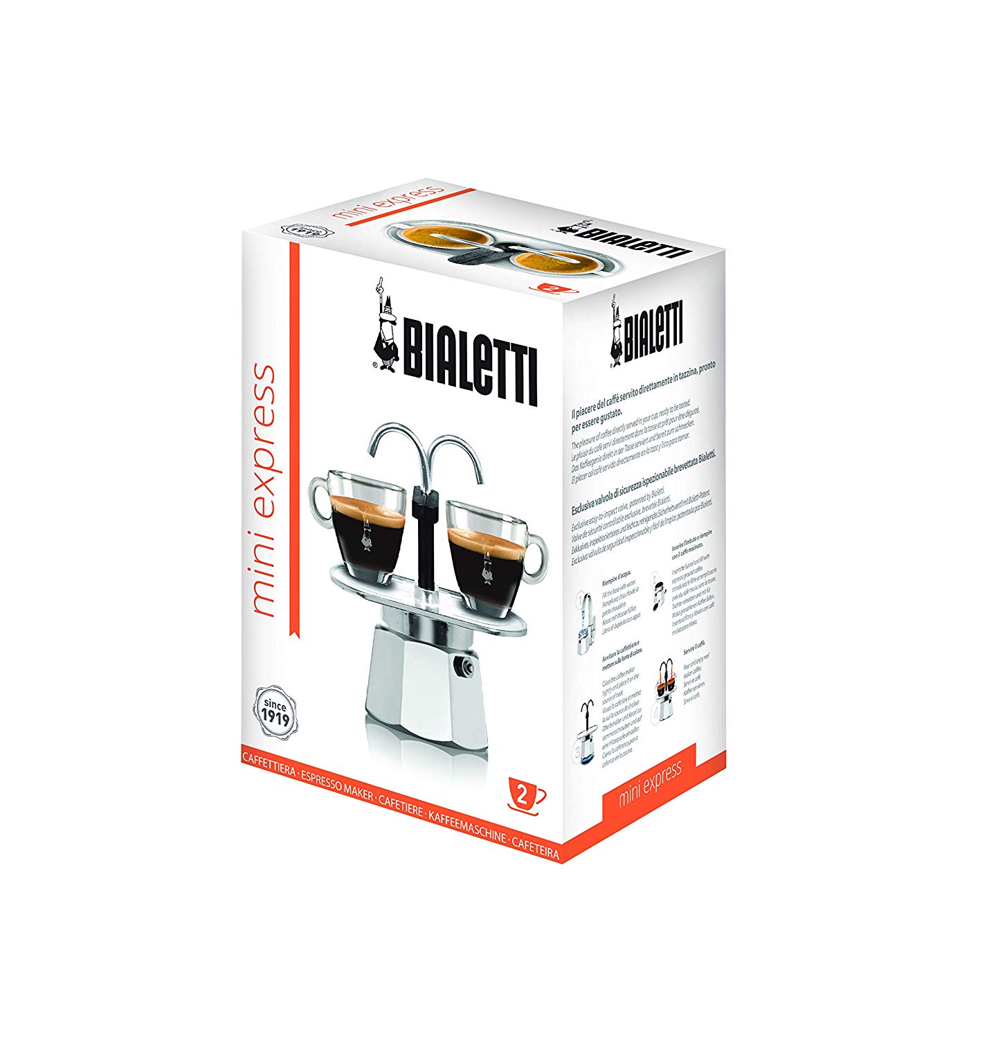 Bialetti Mini Express Espresso Maker for 2 Cups, Aluminium, Silver, 30 x 20 x 15 cm BigaMart
