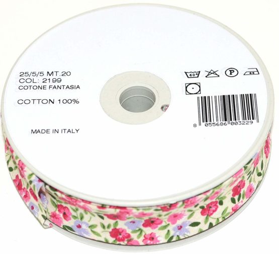 Inastri 25/5/ 5 mm Cotton Bias Binding, Floral 2199 - Image 3