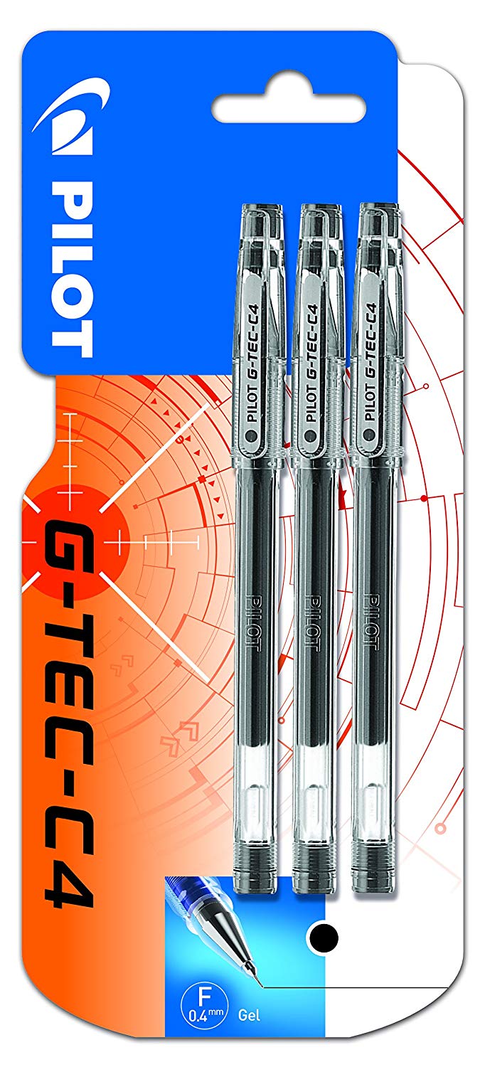 Pilot G - Tec C4 Gel Microtip Rollerball Pen, 0.4 mm Tip - Black, Pack of 3, 1 count (Pack of 3)