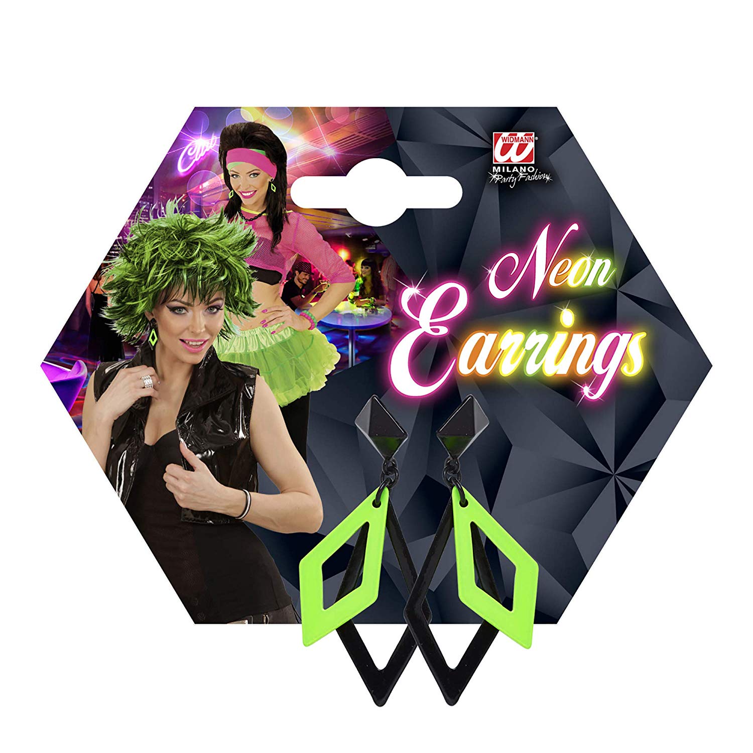 Widmann 03541 rhombus earrings, one size, neon colour, Green,Black - Image 2