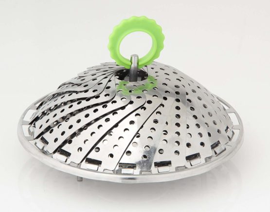 Fackelmann 42489 Stainless Steel Foldable Steamer Insert, Silver/Green - Image 2
