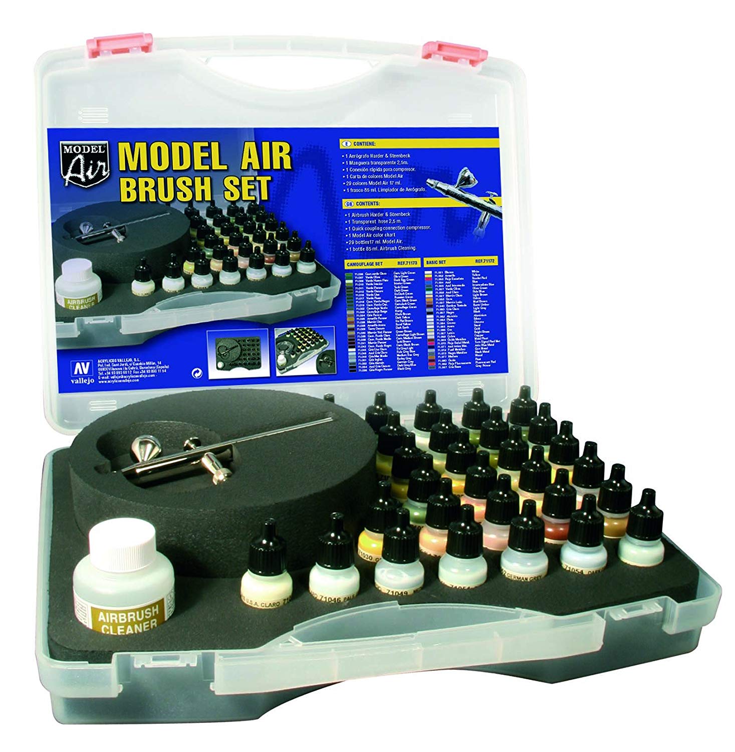 Vallejo Model Air Airbrush Set including Basic Colours, 71.001, 71.002, 71.003, 71.004, 71.007, 71.057, 71.063, 71.066, 17 milliliters - Image 2