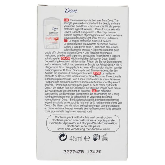 Dove Maximum Protection Go Fresh Pomegranate and Lemon Verbena for Women, Strong Antiperspirant Cream Stick for Excessive Sweating, Anti Sweat & Body Odour 3 Months Pack (3 x 45 ml) - Image 3
