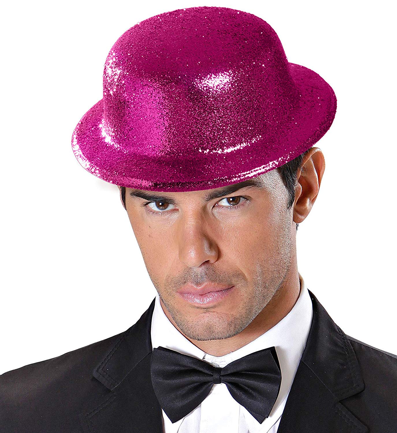 WIDMANN 28044 - Glitter Bowler Hat Adult Unisex, Birthday Party, New Year, Brazilian Carnival, Carnival, Pink Color - Image 2