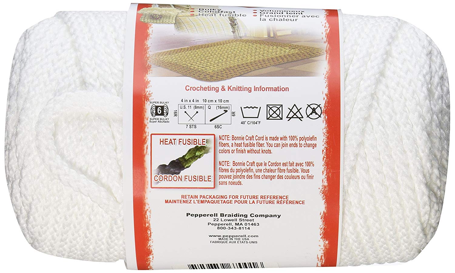 Pepperell Bonnie Macrame Craft Cord 6 mmx 100 yard-White, Polyolefin, 1-Pack - Image 2