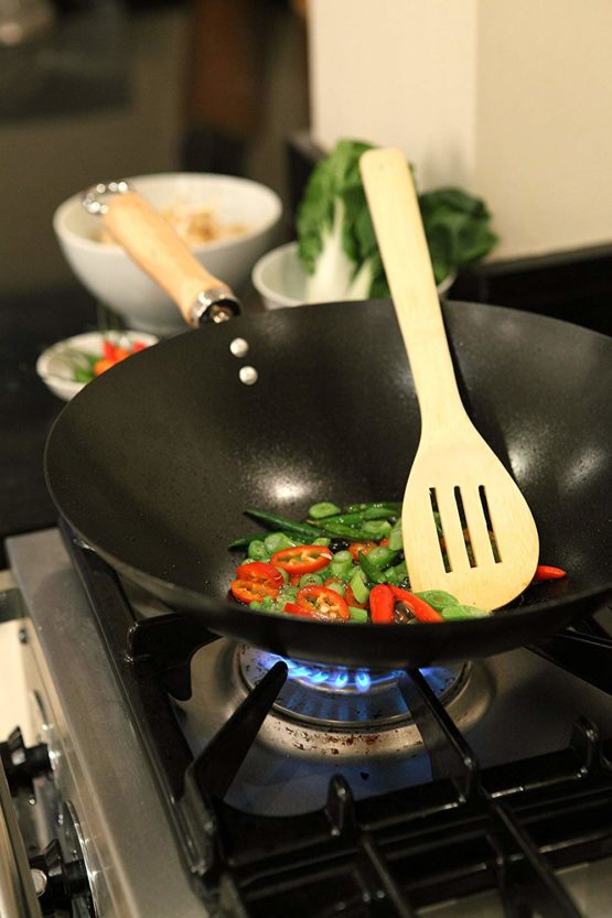 Dexam 12108412 Non-Stick Steel Wok with Wood handle-12 (30cm), Carbon - Image 2