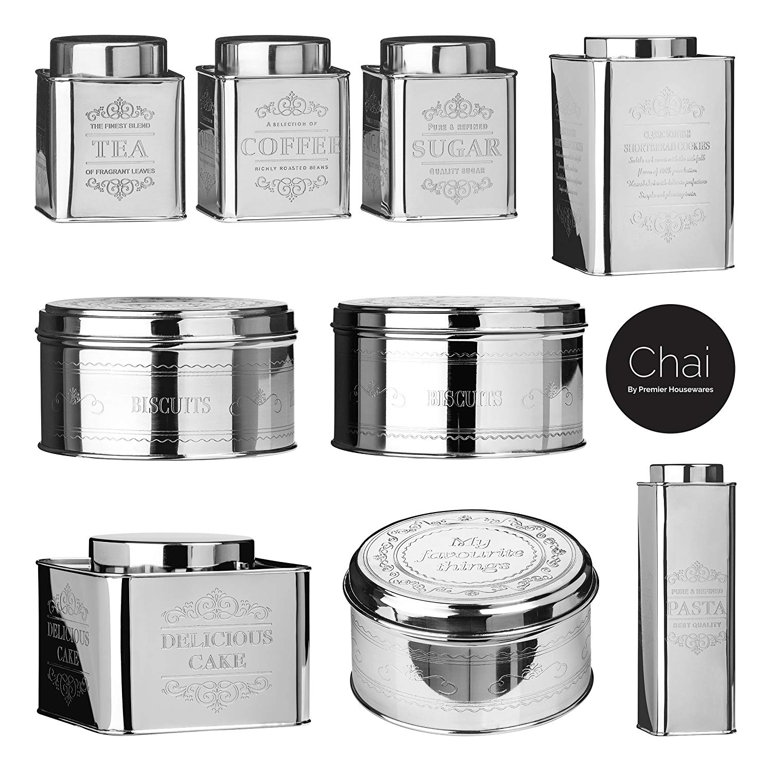Premier Housewares 507636 Stainless Steel Chai Delicious Cake Storage Tin, Silver, H15 x W19 x D19cm - Image 3