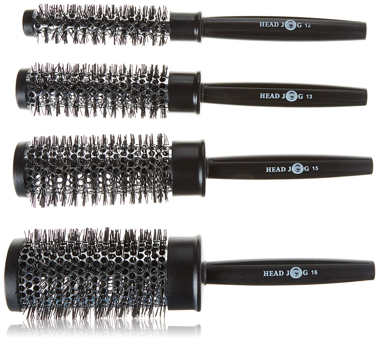 Head Jog Heat Retainer Hair Brush. Black & Silver Styling Round Hairbrush With Metal Barrel For Fast Drying. Round Vent Brush for Styling Blow Drying