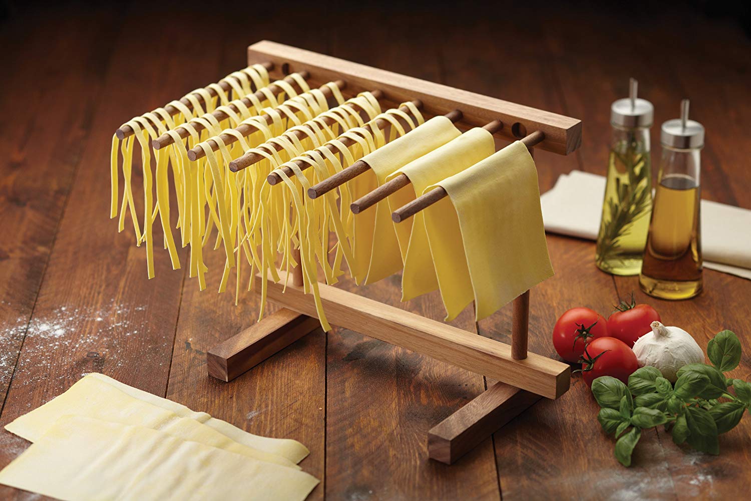 KitchenCraft World of Flavours, Collapsible Pasta Drying Rack in Gift Box, Wooden, 36 x 3 x 23.5 cm, Brown - Image 3