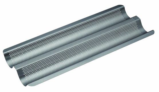 MasterClass KCMCCB90 Crusty Bake Perforated Baguette Baking Tray with PFOA Free Non Stick, Gift Boxed, Robust 1 mm Carbon Steel, 39 x 16.5 x 2.5 cm, Grey