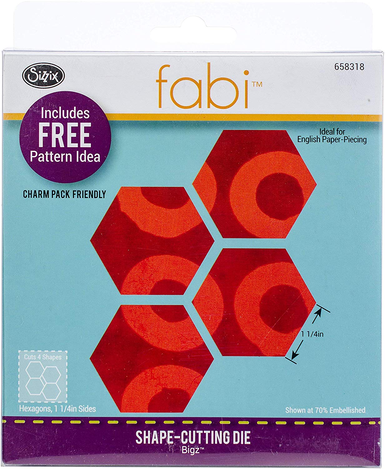 Sizzix Bigz Die H1 1/4-inch Hexagons Sides Replaces 658318, Multi