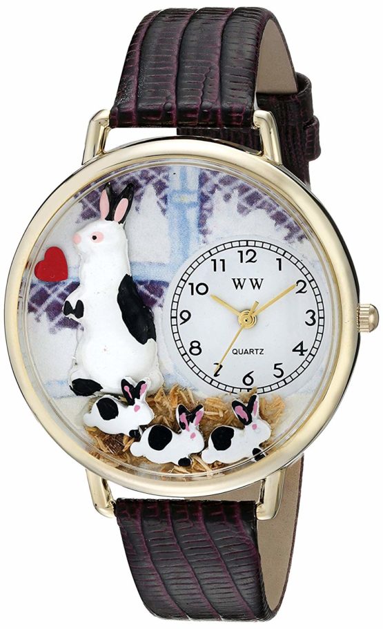 Whimsical Watches Bunny Rabbit Purple Leather and Goldtone Unisex Quartz Watch with White Dial