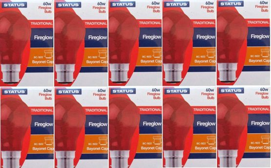 Status Incandescent GLS Fireglow Light Bulb Large Bayonet Cap, Pack of 10