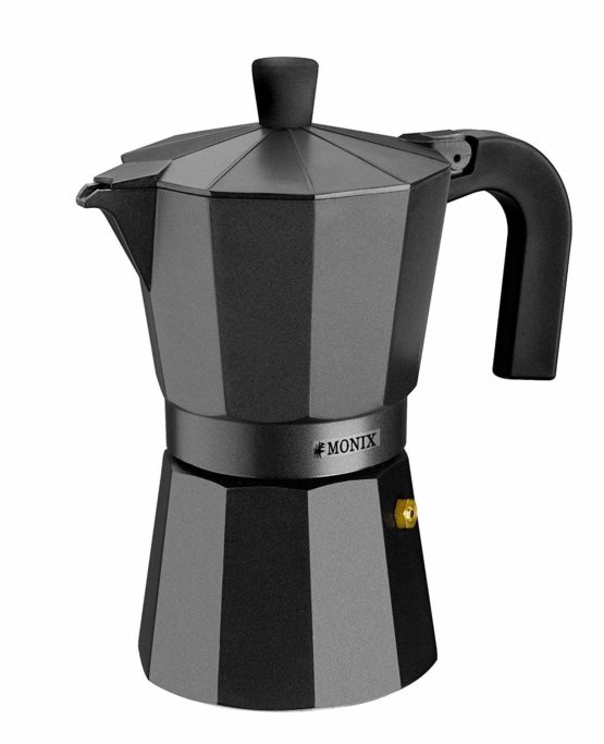 Monix Vitro Noir Aluminium Non-Stick 1 Cup Coffee Maker, Black, 30 x 30 x 30 cm